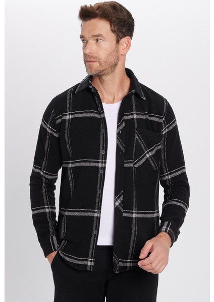 Slim Fit Dar Kesim Tek Cepli Kareli Gri Siyah Erkek Gömlek fiyatları