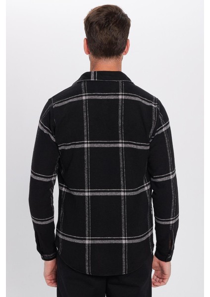 Slim Fit Dar Kesim Tek Cepli Kareli Gri Siyah Erkek Gömlek indirimleri