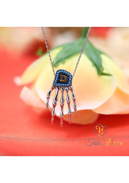 Renkli Taşlı Nazar Boncuklu El Iskeleti Gümüş Kolye fiyatları
