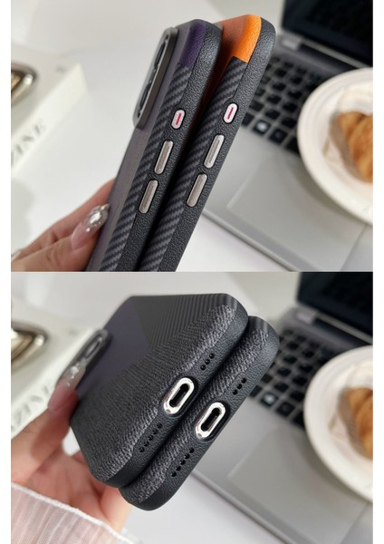 iPhone 16 Plus Uyumlu Craft Serisi Deri Karbon ve Kumaş Tasarımlı Lüks Premium Telefon Kılıfı