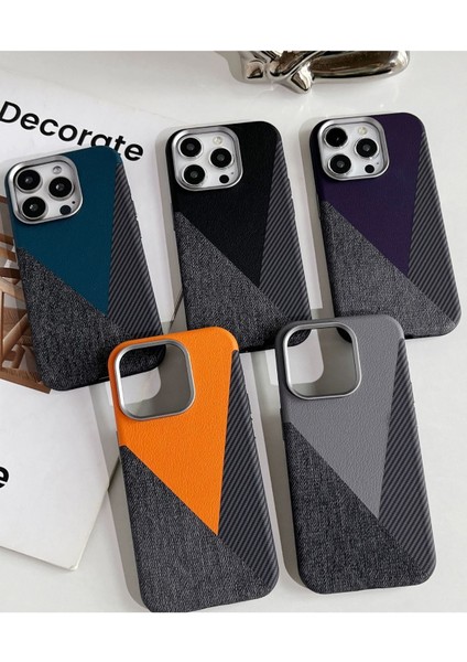 iPhone 16 Plus Uyumlu Craft Serisi Deri Karbon ve Kumaş Tasarımlı Lüks Premium Telefon Kılıfı