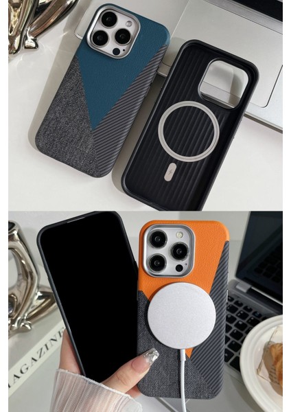 iPhone 16 Pro Max Uyumlu Craft Serisi Deri Karbon ve Kumaş Tasarımlı Lüks Premium Telefon Kılıfı