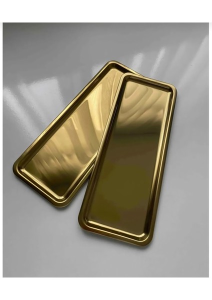 Dikdörtgen Gold Altın Renk Kahve Pasta Servis Sunum Tepsisi 1 Adet 33 X 13 Cm modelleri