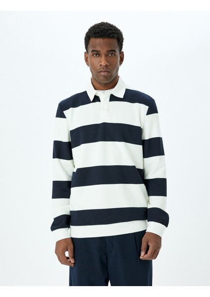 Çizgili Uzun Kollu Pamuk Karışımlı Polo Yaka Sweatshirt modelleri
