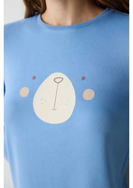 Cute Bear Açık Gri Pantolon Pijama Takımı modelleri