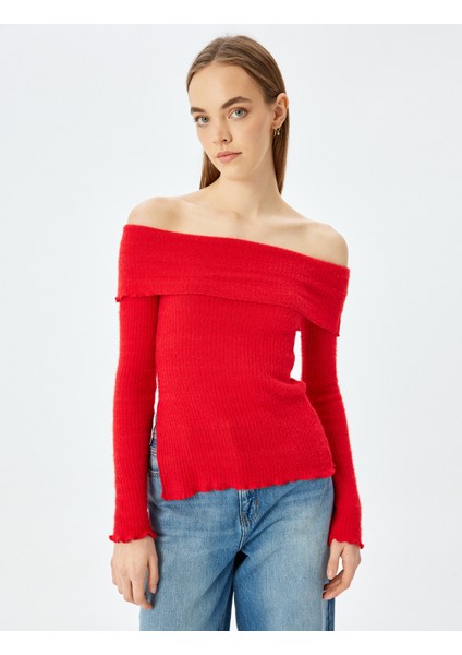 Madonna Yaka Uzun Kollu Yırtmaç Detaylı Tişört modelleri