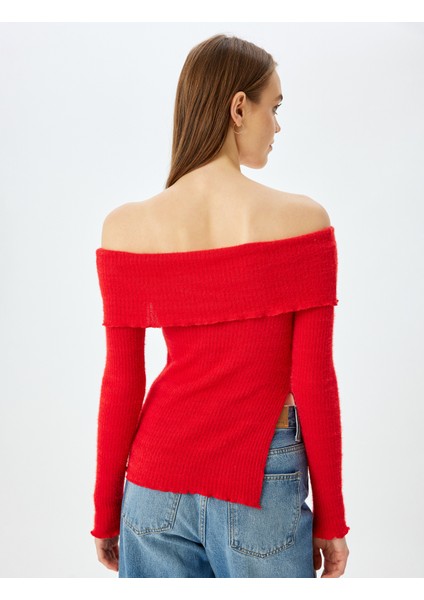 Madonna Yaka Uzun Kollu Yırtmaç Detaylı Tişört fırsatları