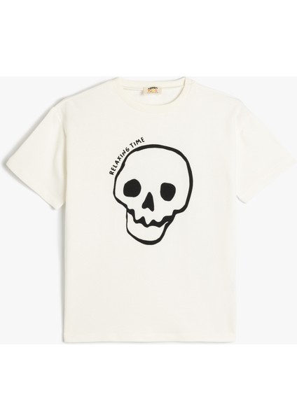 Oversize T-Shirt Kuru Kafa Baskılı Kısa Kollu Pamuklu