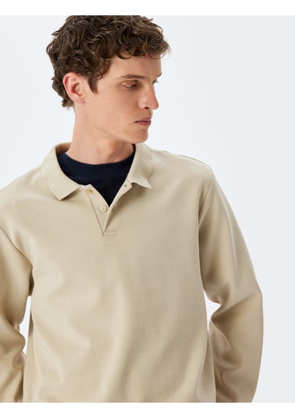 Pamuklu Interlok Kumaş Polo Yaka Sweatshirt fiyatları