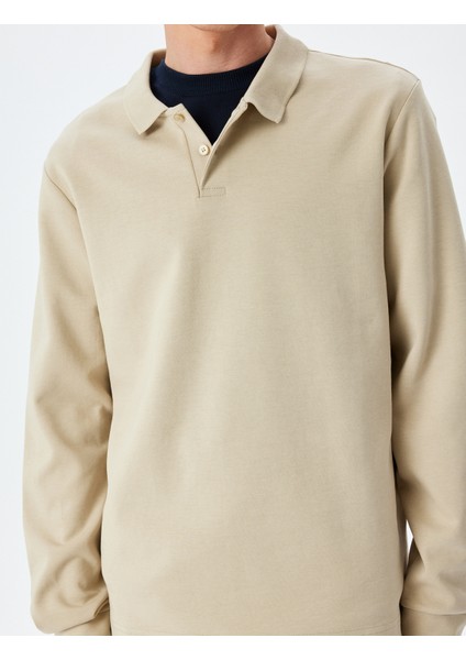 Pamuklu Interlok Kumaş Polo Yaka Sweatshirt indirimleri