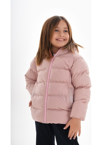 Kız Çocuk Pembe Dolumlu Iç Polarlı Kapüşonlu Kışlık Şişme Çocuk Mont Kaban fiyatları