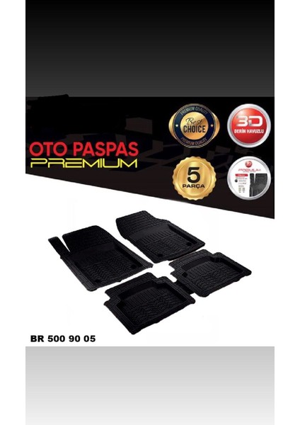 Paspas 3D Premium Havuzlu 5 Parça Siyah