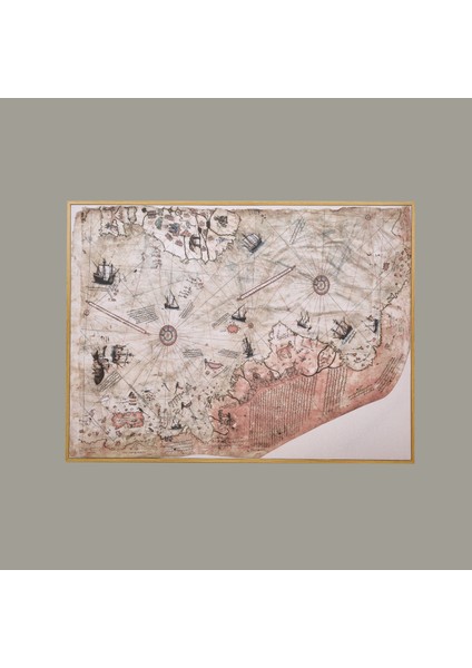 Deco Piri Reis Tablo - Açık Kahverengi - 120X90 cm