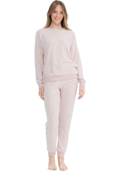 Uzun Kol Yumuşak Dokulu Termal Kumaş Kadın Pijama Takım 17082