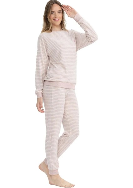 Uzun Kol Yumuşak Dokulu Termal Kumaş Kadın Pijama Takım 17082 fiyatları