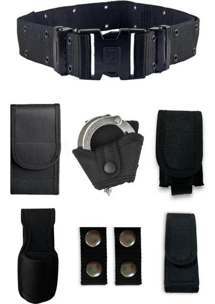 Aksoy Tactical Siyah Delikli Örgü Palaska Set