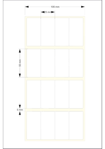 25X50 mm Yanyana 4'lü Kuşe Sticker Etiket - Rulo Barkod Etiket - 4000 Adet