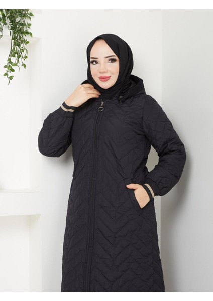 Nermin Büyük Beden Kadın Tesettür Içi Kürklü Tam Boy Kapitone Mont modelleri