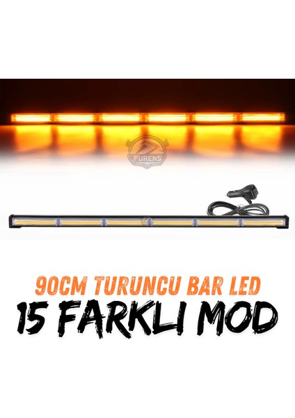 Turuncu Tepe Çakar Bar LED 90CM 12-24V Off Road Çekici Traktör Ikaz Lambası Çakar 15 Modlu