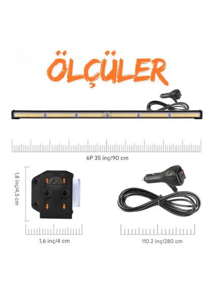 Turuncu Tepe Çakar Bar LED 90CM 12-24V Off Road Çekici Traktör Ikaz Lambası Çakar 15 Modlu