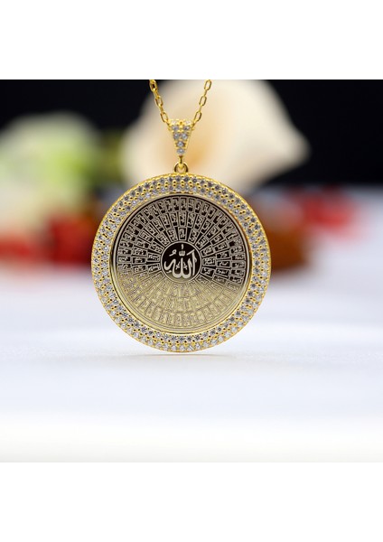 Dualı Kolye Beyaz Taşlı Allahın 99 İsmi Esmaül Hüsna Gümüş Kolye