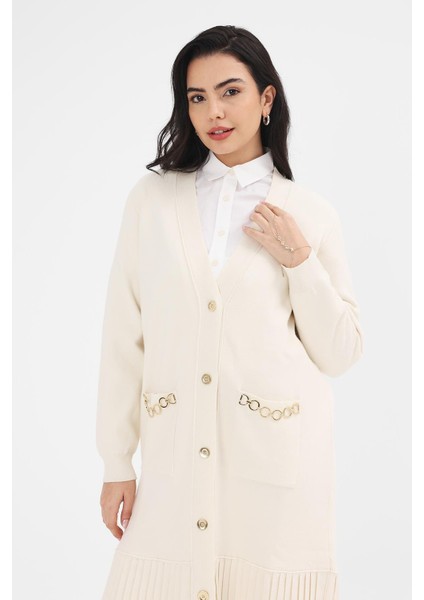 Kadın Ekru Piliseli Uzun Hırka modelleri