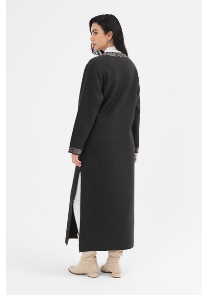 Kadın Antrasit Etnik Desenli Kimono indirimleri