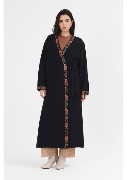 Kadın Lacivert Etnik Desenli Kimono