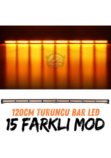 Turuncu Tepe Çakar Bar LED 120CM 12-24V Off Road Çekici Traktör Ikaz Lambası Çakar 15 Modlu