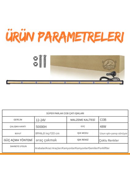 Turuncu Tepe Çakar Bar LED 120CM 12-24V Off Road Çekici Traktör Ikaz Lambası Çakar 15 Modlu