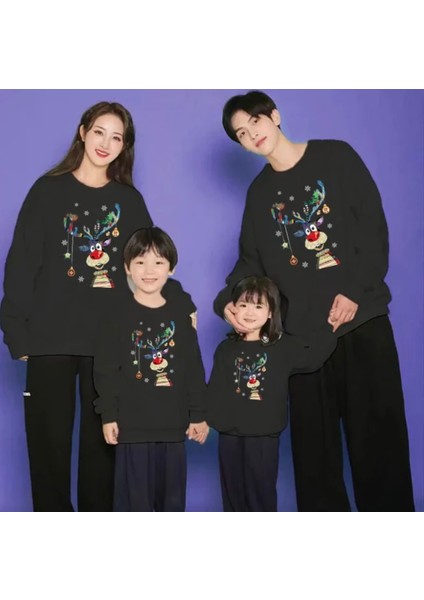 Özel Tasarım Mutlu Yılbaşı Geyiği Baskılı Kışlık Aile Kombini Sweatshırt.1 Adet Fiyatıdır.