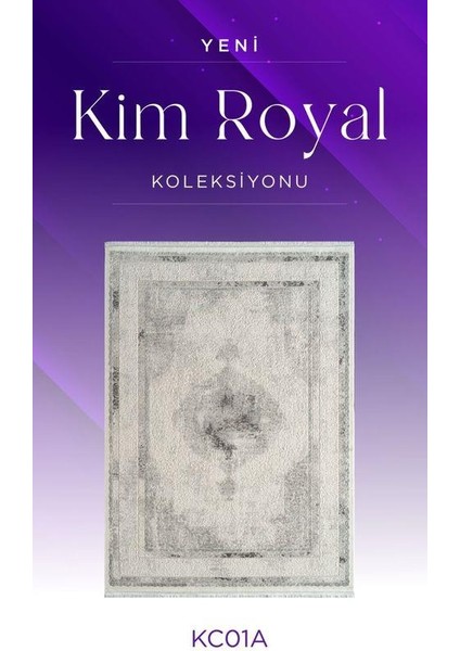 Kim Royal KC01A Krem Gri Akrilik Yumuşak Dokulu Klasik Motifli Halı