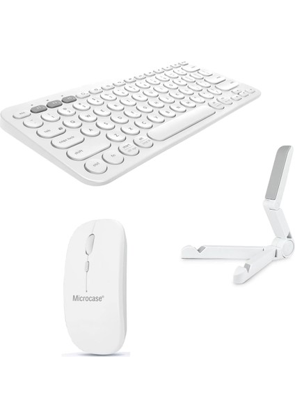 Apple iPad Mini 2024 8.3 Inch Tablet Için Bluetooth Klavye + Mouse + Tablet Standı - AL4514 Beyaz