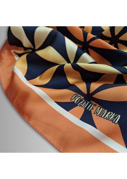 Turuncu Eşarp Ipeksi Twill Saten Kumaş Yaşam Çiçeği Desenli
