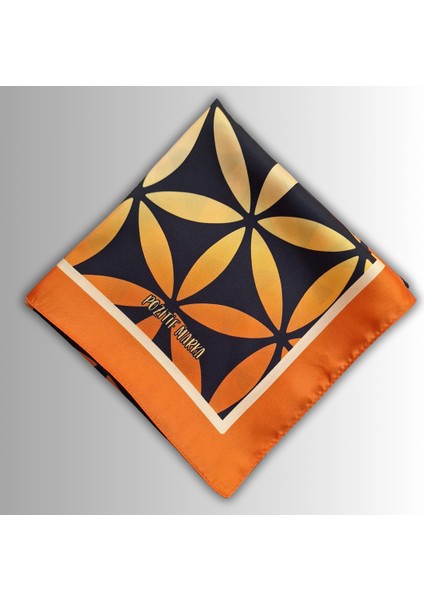 Turuncu Eşarp Ipeksi Twill Saten Kumaş Yaşam Çiçeği Desenli