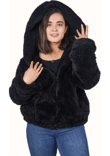 Legosh Fermuarlı Kapüşonlu Peluş Mont modelleri