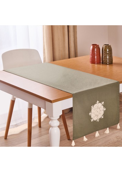 Soft Nakışlı Runner - Haki - 50X130 cm