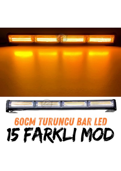 Turuncu Tepe Çakar Bar LED 60CM 12-24V Off Road Çekici Traktör Ikaz Lambası Çakar 15 Modlu