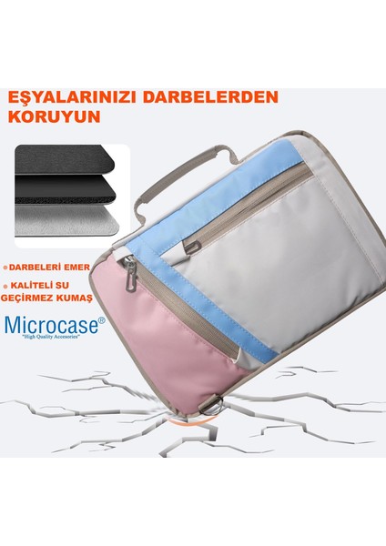 Apple iPad Mini 2024 8.3 Inch Tablet Için Omuz Askılı El Tutacaklı Universal Sleeve Taşıma Çantası AL4346 Pembe Mavi Krem