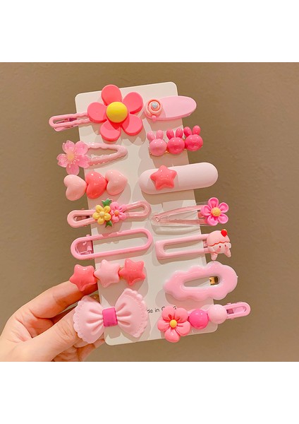 Kız Çocukları Için Saç Tokası ve Saç Aksesuarları, Dekoratif Çocuk Tokaları, Pembe 14 Parçalı Set (Yurt Dışından)