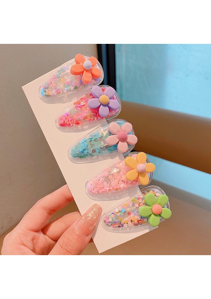 Çocuk Dekoratif Kız Çocuk Tokası ile Saç Tokası Çiçek Saç Tokası 5'li Set (Yurt Dışından)