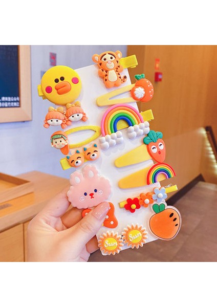 Karikatür Kız Saç Tokası Tokası Saç Aksesuarları Sarı Kaplan 14 Parçalı Set (Yurt Dışından)