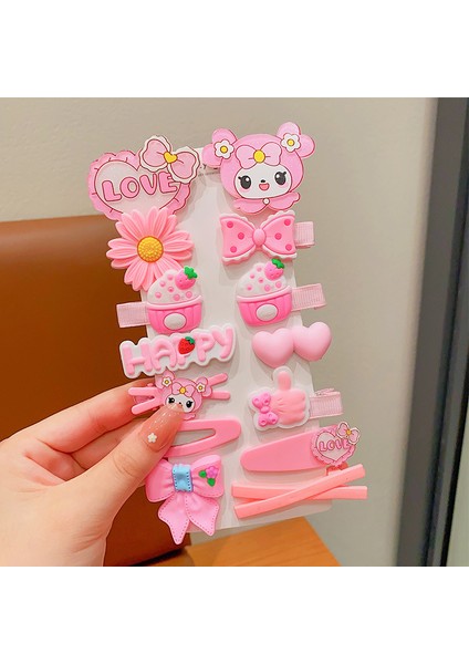 Kız Çocuk Tokalı Saç Tokası Çocuk Süslemeleri Pembe Melodi 14 Parça Set (Yurt Dışından)