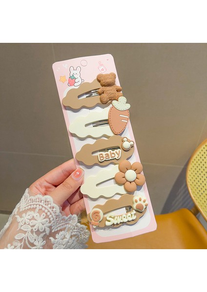 Kız Çocuk Çıtçıtlı Toka Kız Çocuk Dekoratif Köri Renkli Saç Tokası 5'li Set (Yurt Dışından)