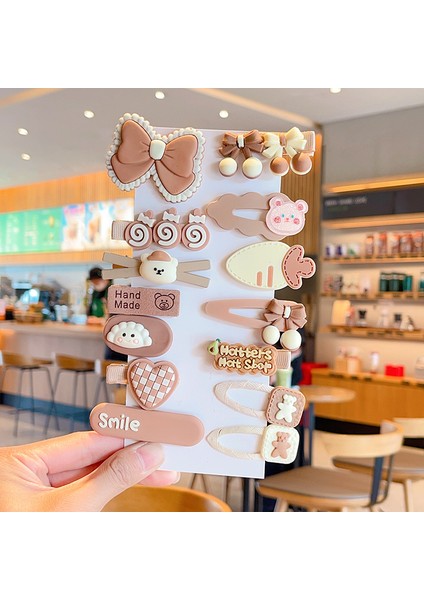 Kız Çocukları Için Karikatür Çocuk Süsleri Saç Tokalı Toka Köri Yayı 14 Parçalı Set (Yurt Dışından)