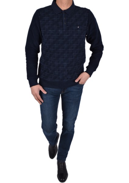 BRG-95007 Polo Yaka Desenli Sweat/lacivert/3xl