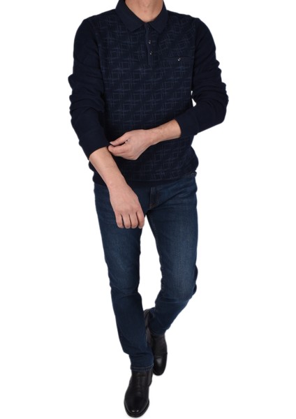 BRG-95007 Polo Yaka Desenli Sweat/lacivert/3xl fırsatları