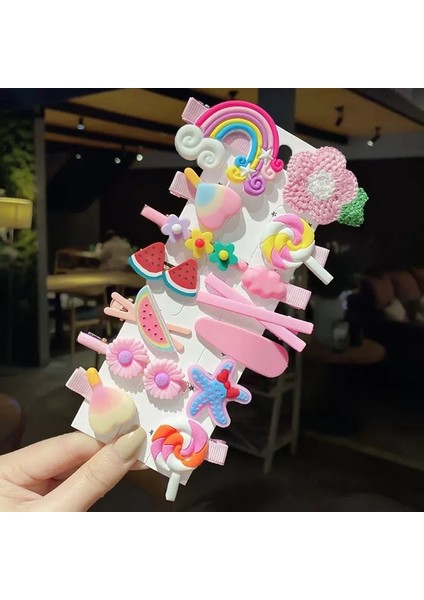 Sevimli Karikatür Kız Firkete Tokası ve Gökkuşağı 14 Parçalı Set (Yurt Dışından)