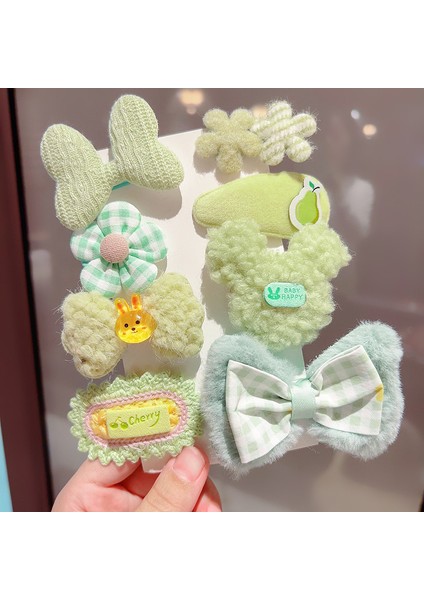 Kızlar Peluş Toka Kadın Saç Aksesuarları Saç Tokası Dekoratif Yeşil Mickey 8 Parça (Yurt Dışından)