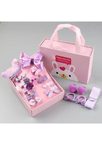 Çocuk Saç Tokası Tokası Kız Saç Aksesuarları Dekoratif Hediye Kutusu Seti 18 Adet Mor (Yurt Dışından)